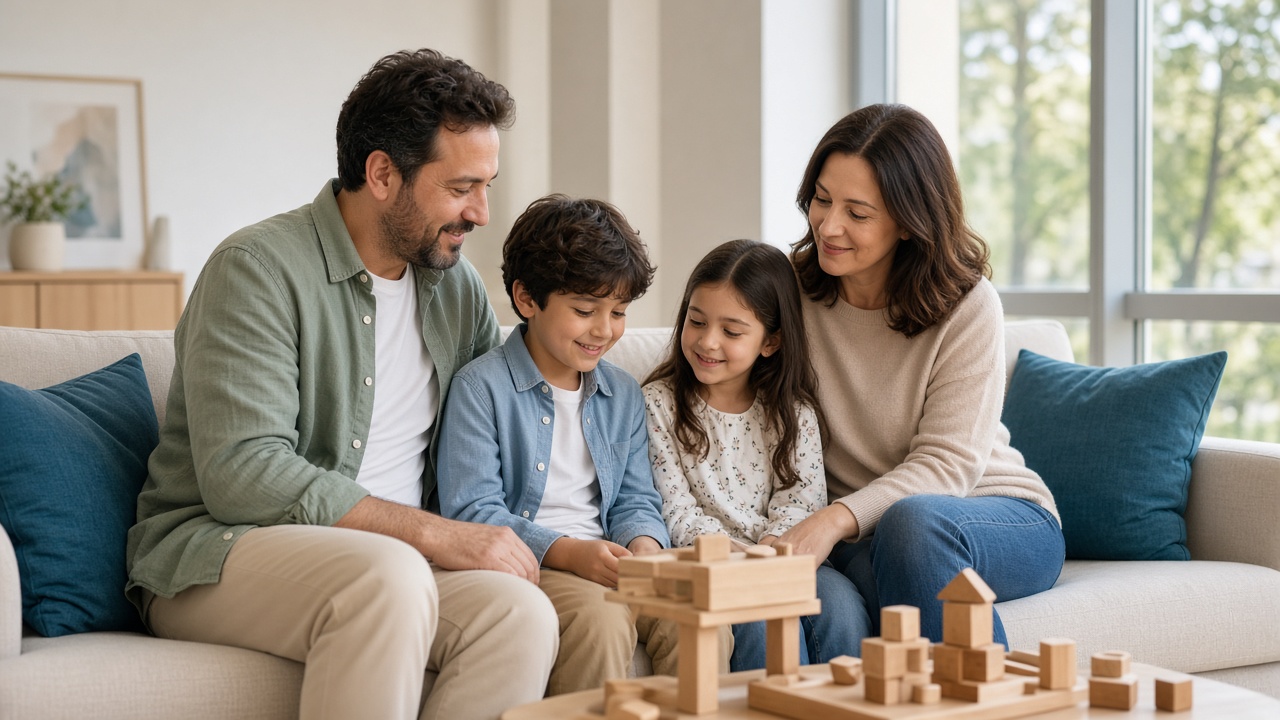 Aile sağlık paketi için birlikte oturan dört kişilik aile